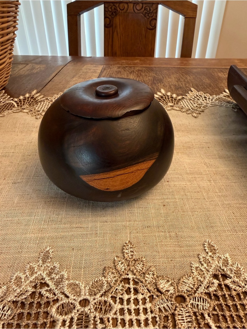 Vintage Hand-Turned Wood Lidded Vessel Calabash Trinket container